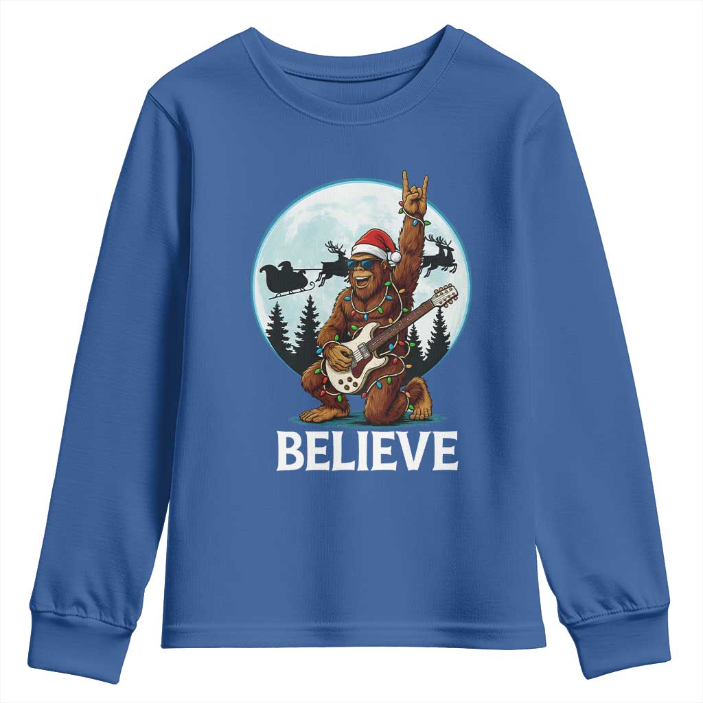 Christmas Bigfoot Youth Sweatshirt Believe Funny Santa Rock N Roll - Wonder Print Shop