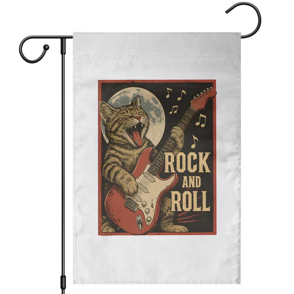 Funny Rock And Roll Garden Flag Cat Playing Electric Guitar Music Lover - Wonder Print Shop