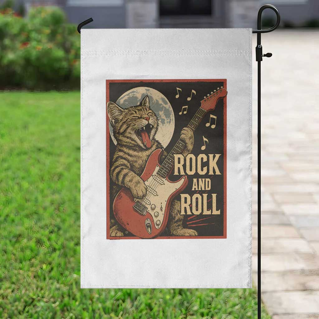 Funny Rock And Roll Garden Flag Cat Playing Electric Guitar Music Lover - Wonder Print Shop