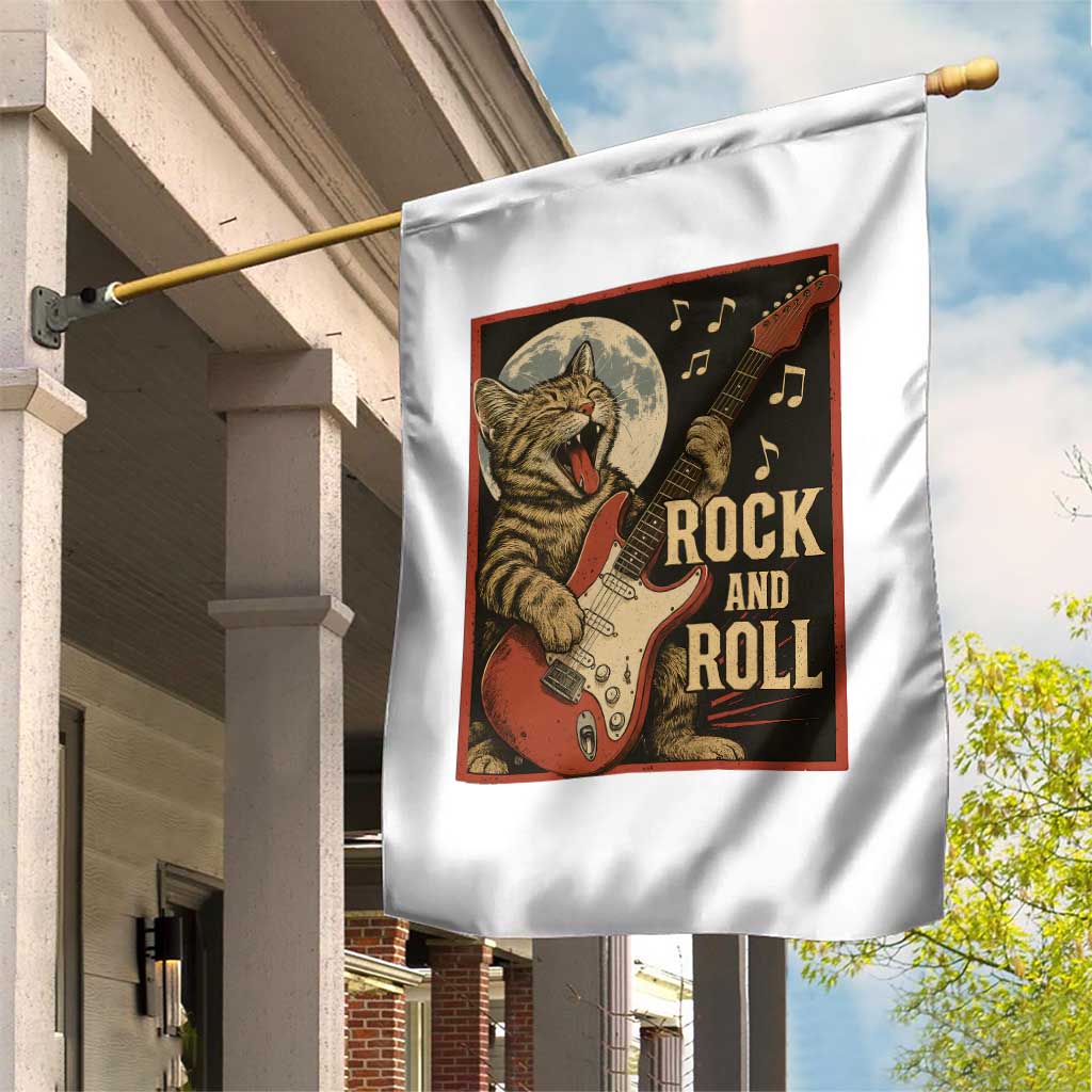 Funny Rock And Roll Garden Flag Cat Playing Electric Guitar Music Lover - Wonder Print Shop