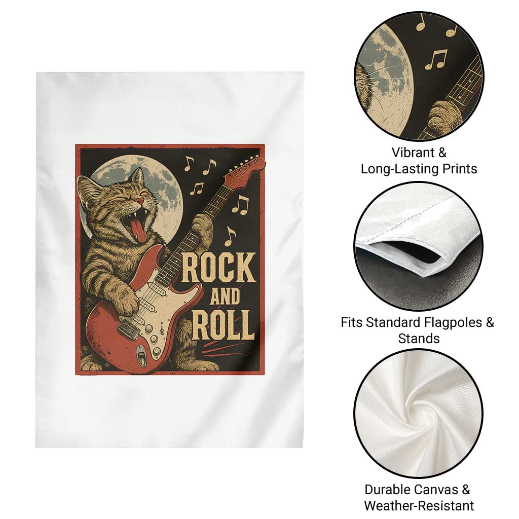 Funny Rock And Roll Garden Flag Cat Playing Electric Guitar Music Lover - Wonder Print Shop