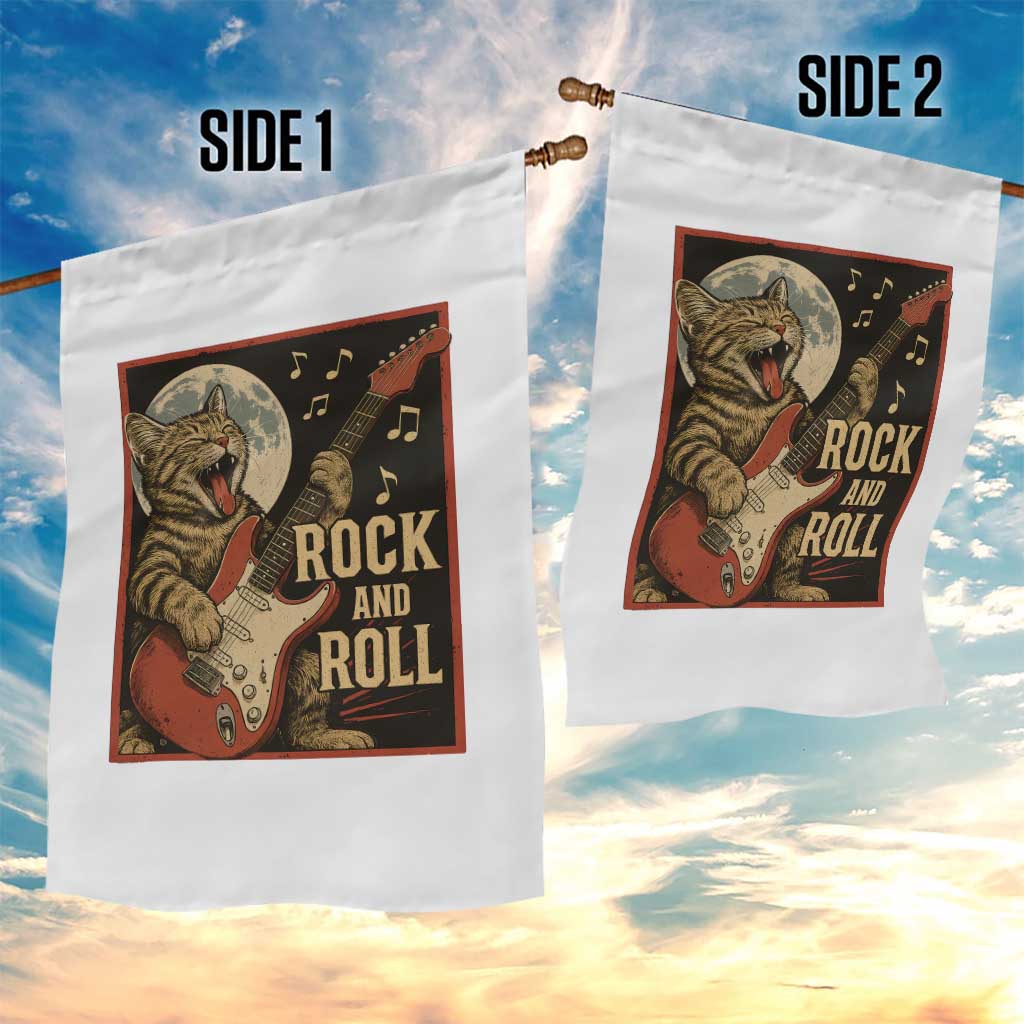 Funny Rock And Roll Garden Flag Cat Playing Electric Guitar Music Lover - Wonder Print Shop