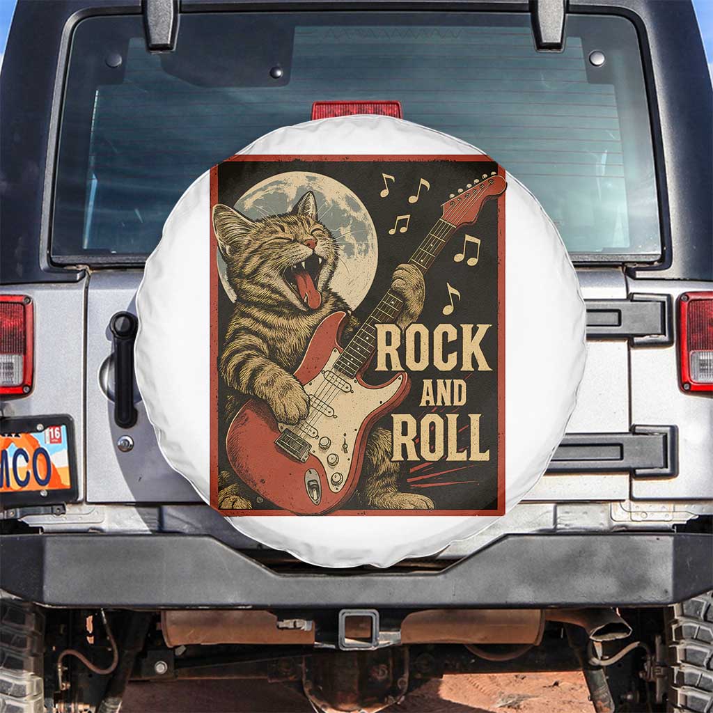 Funny Rock And Roll Spare Tire Cover Cat Playing Electric Guitar Music Lover - Wonder Print Shop