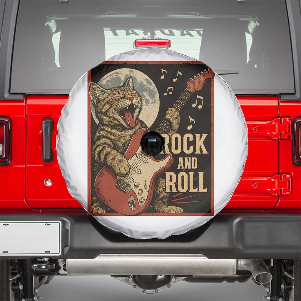 Funny Rock And Roll Spare Tire Cover Cat Playing Electric Guitar Music Lover - Wonder Print Shop