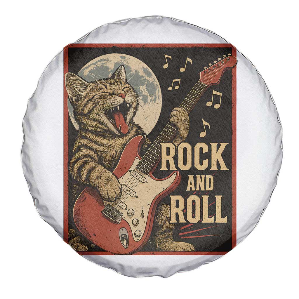 Funny Rock And Roll Spare Tire Cover Cat Playing Electric Guitar Music Lover - Wonder Print Shop