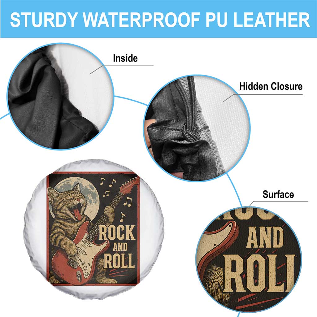 Funny Rock And Roll Spare Tire Cover Cat Playing Electric Guitar Music Lover - Wonder Print Shop
