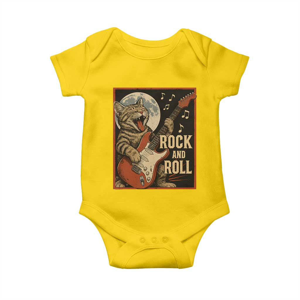 Funny Rock And Roll Baby Onesie Cat Playing Electric Guitar Music Lover - Wonder Print Shop
