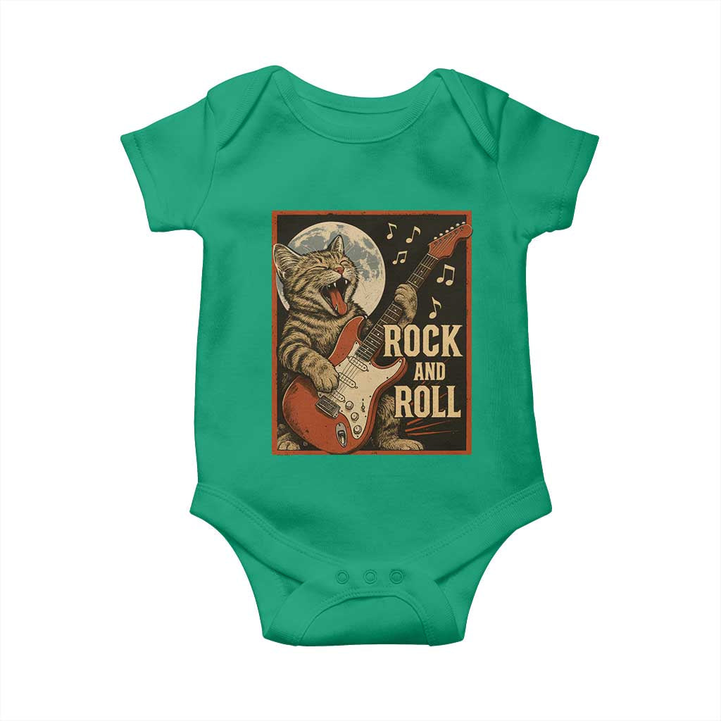 Funny Rock And Roll Baby Onesie Cat Playing Electric Guitar Music Lover - Wonder Print Shop