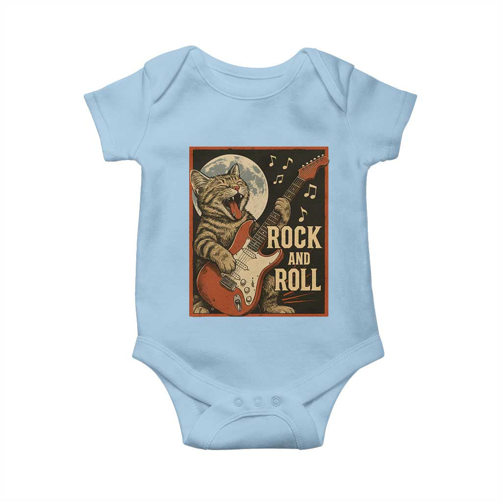 Funny Rock And Roll Baby Onesie Cat Playing Electric Guitar Music Lover - Wonder Print Shop