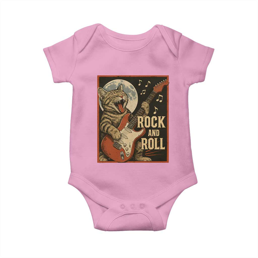 Funny Rock And Roll Baby Onesie Cat Playing Electric Guitar Music Lover - Wonder Print Shop