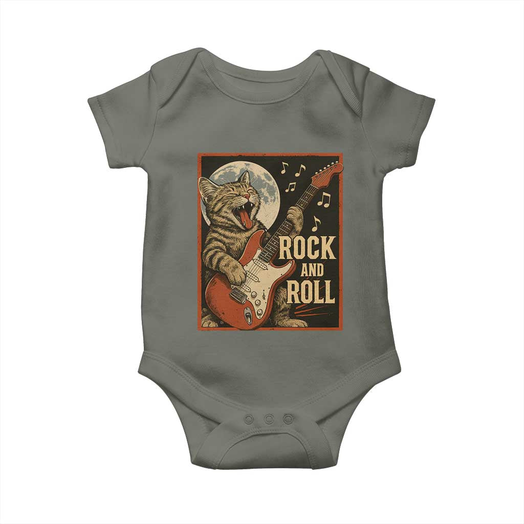 Funny Rock And Roll Baby Onesie Cat Playing Electric Guitar Music Lover - Wonder Print Shop