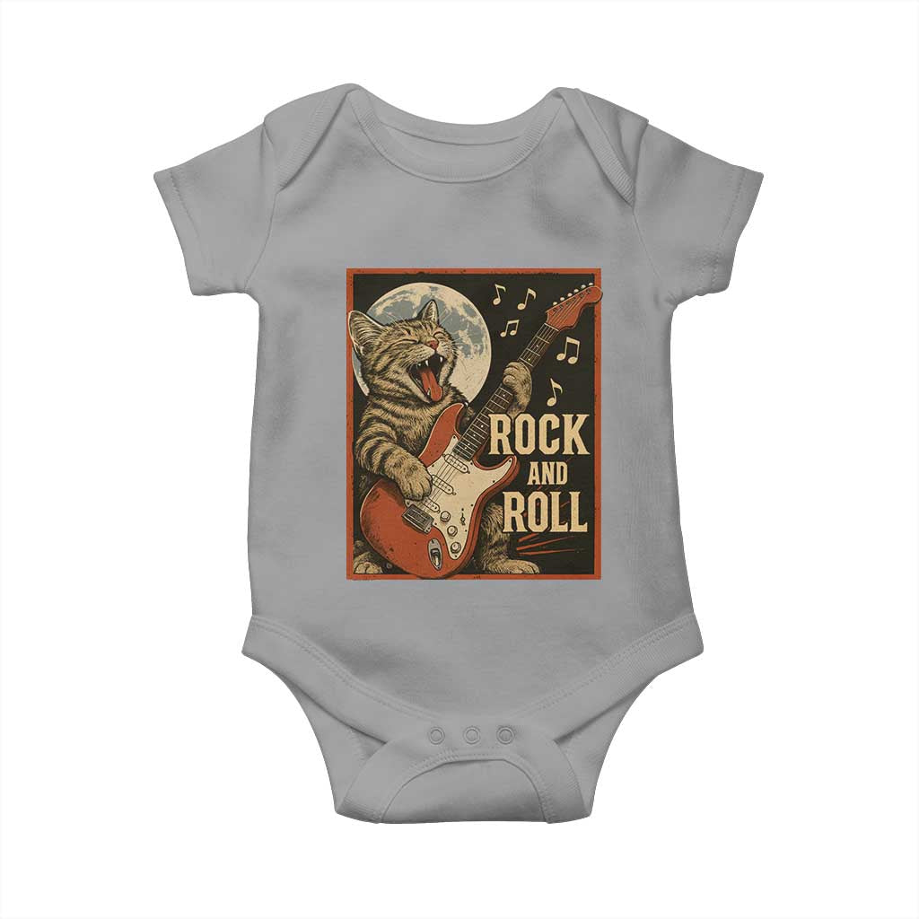 Funny Rock And Roll Baby Onesie Cat Playing Electric Guitar Music Lover - Wonder Print Shop