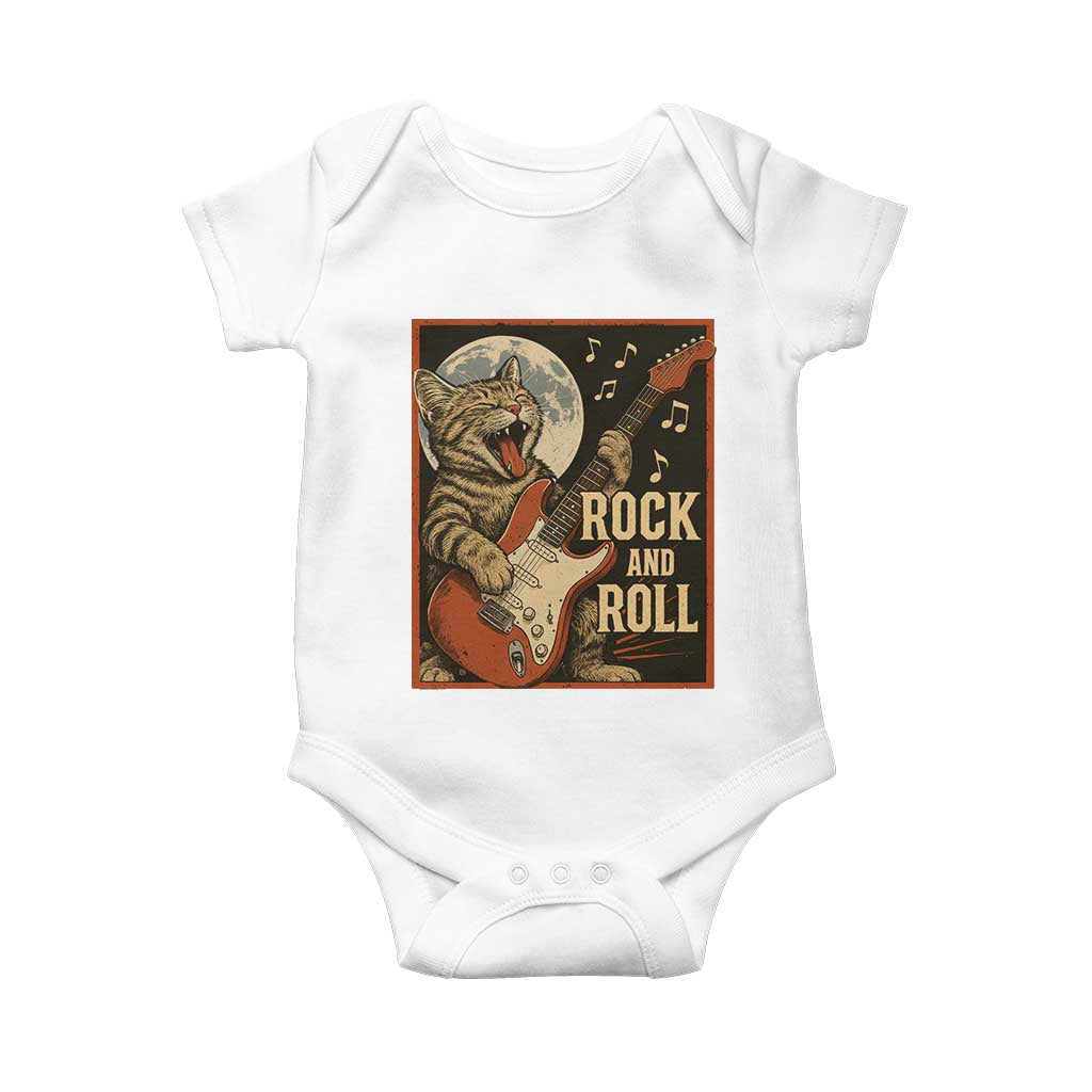 Funny Rock And Roll Baby Onesie Cat Playing Electric Guitar Music Lover - Wonder Print Shop