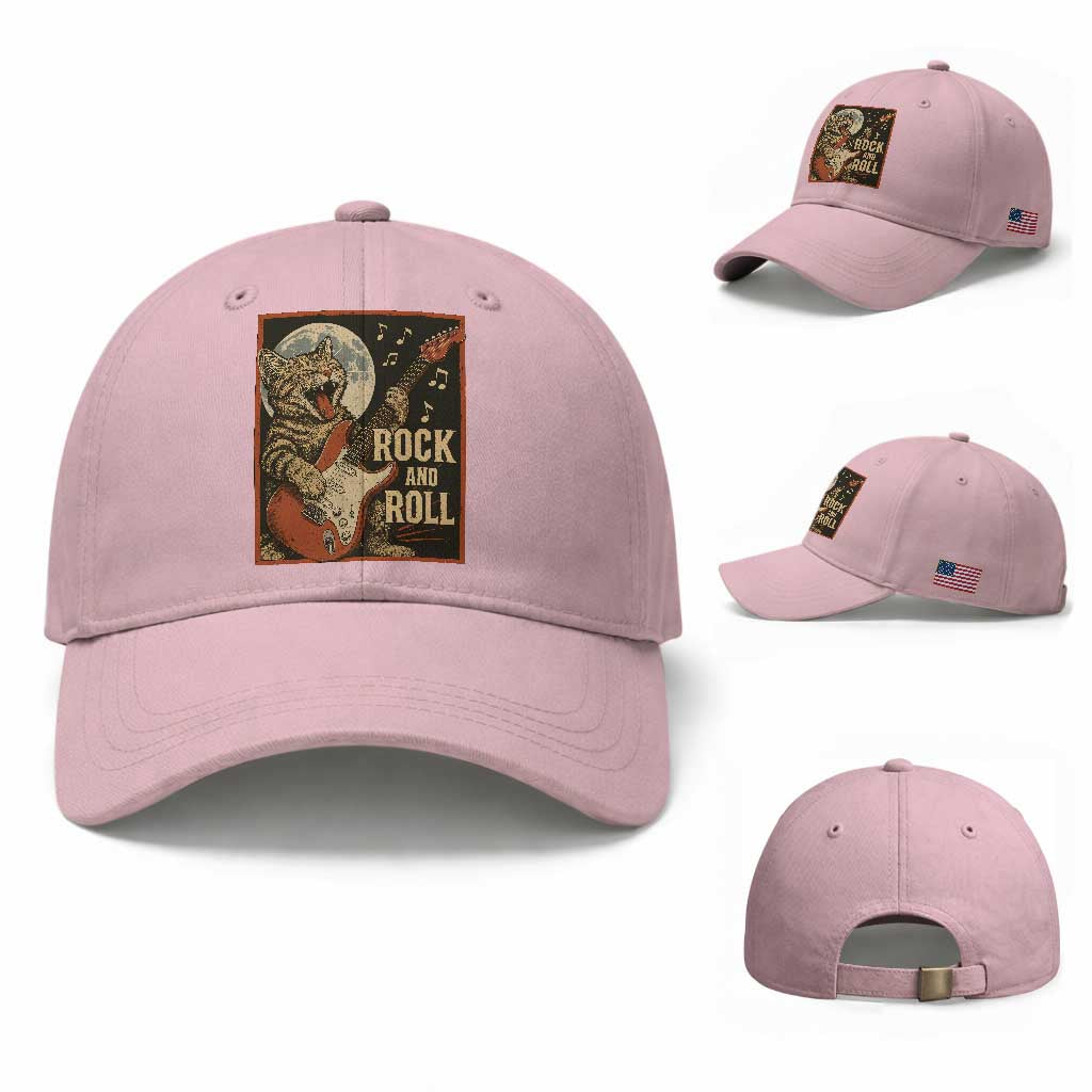 Funny Rock And Roll Baseball Cap Cat Playing Electric Guitar Music Lover