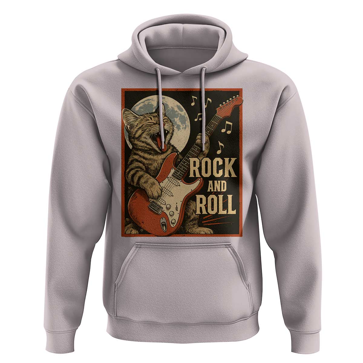 Funny Rock And Roll Hoodie Cat Playing Electric Guitar Music Lover - Wonder Print Shop