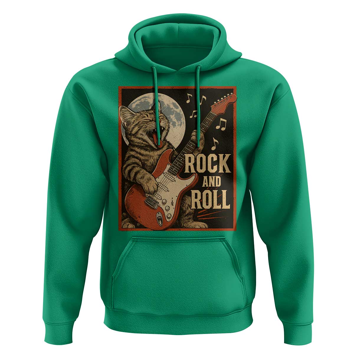 Funny Rock And Roll Hoodie Cat Playing Electric Guitar Music Lover - Wonder Print Shop