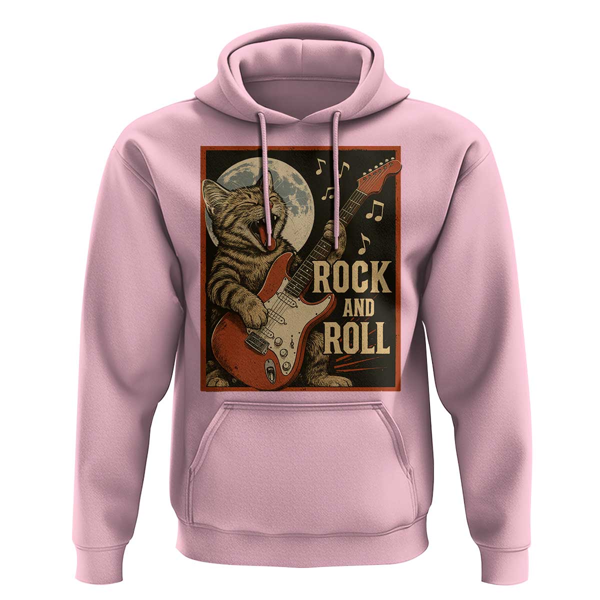 Funny Rock And Roll Hoodie Cat Playing Electric Guitar Music Lover - Wonder Print Shop