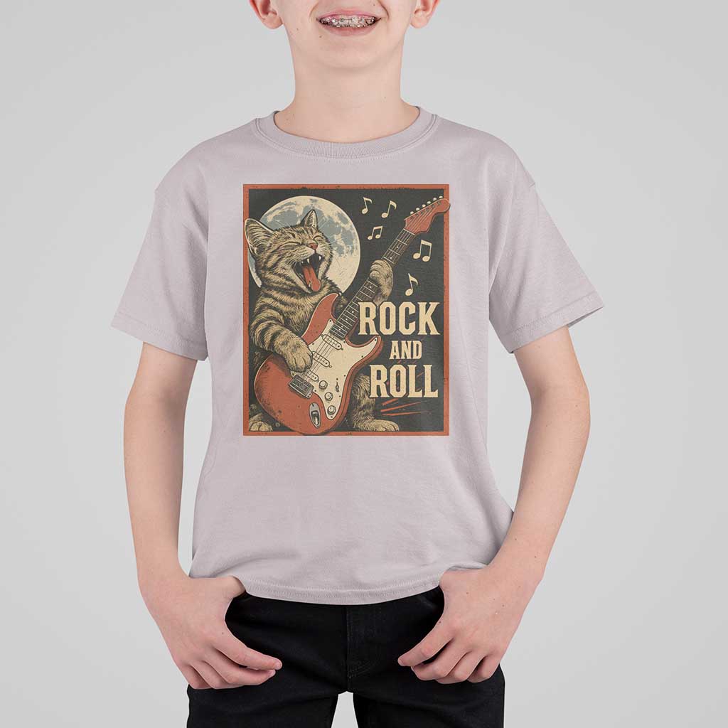 Funny Rock And Roll T Shirt For Kid Cat Playing Electric Guitar Music Lover - Wonder Print Shop