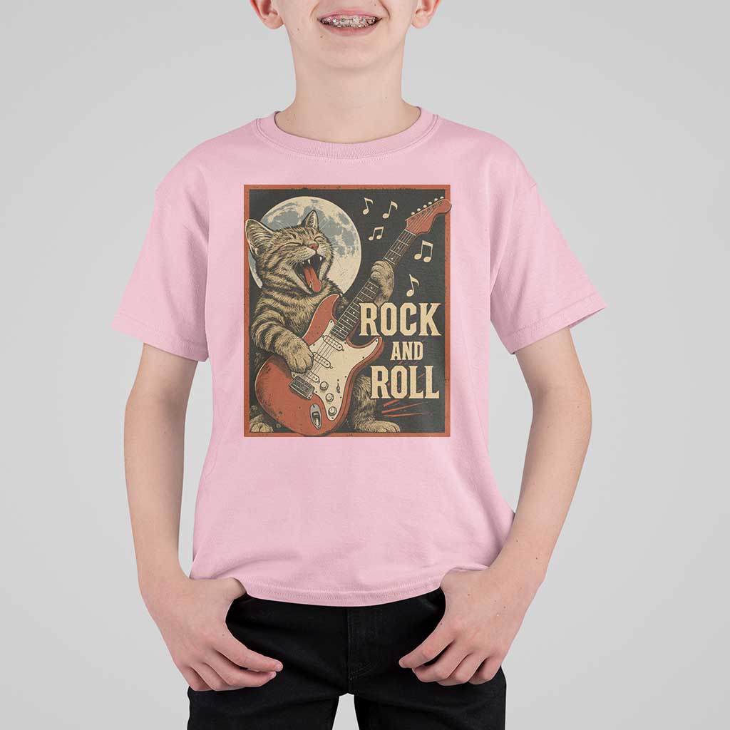 Funny Rock And Roll T Shirt For Kid Cat Playing Electric Guitar Music Lover - Wonder Print Shop