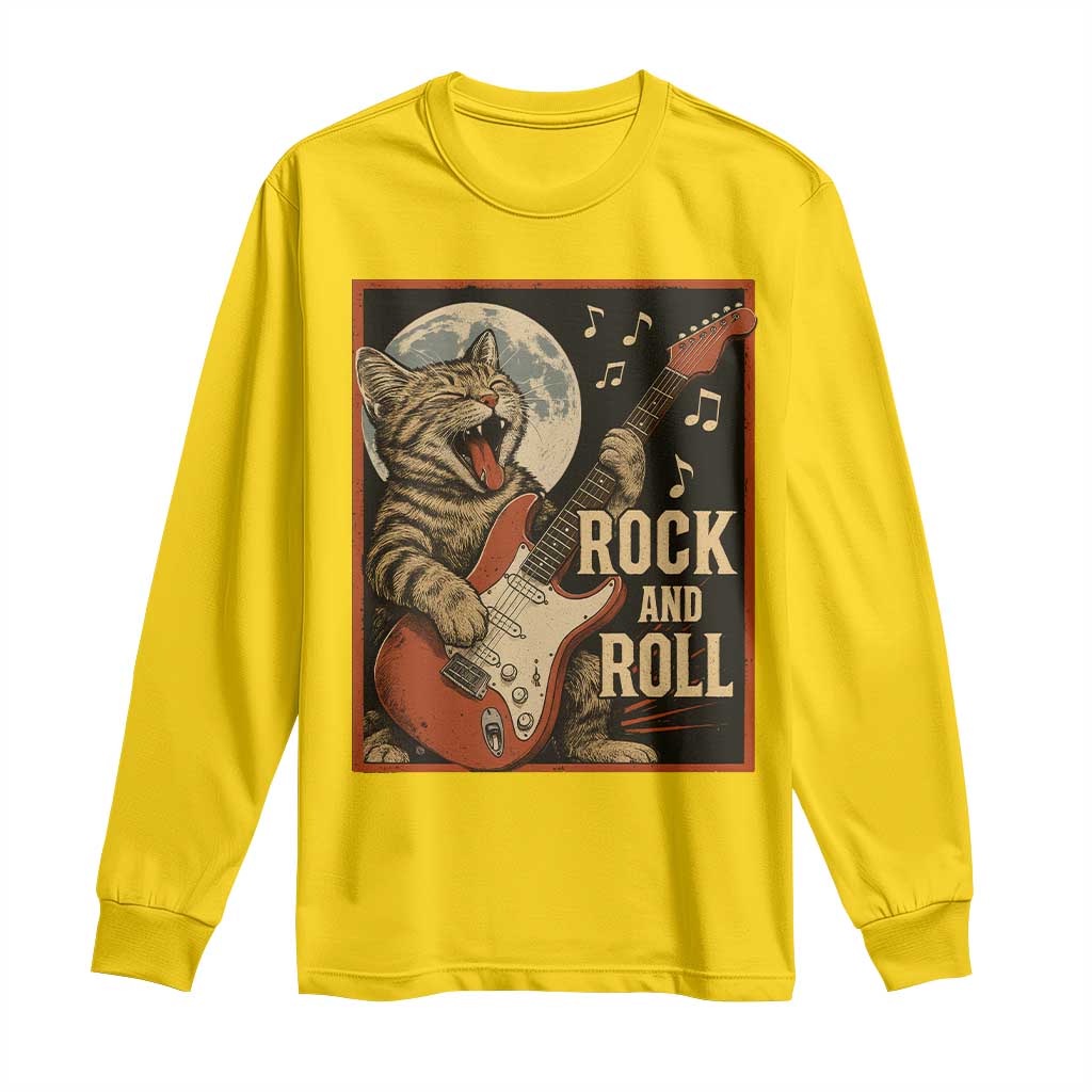 Funny Rock And Roll Long Sleeve Shirt Cat Playing Electric Guitar Music Lover - Wonder Print Shop