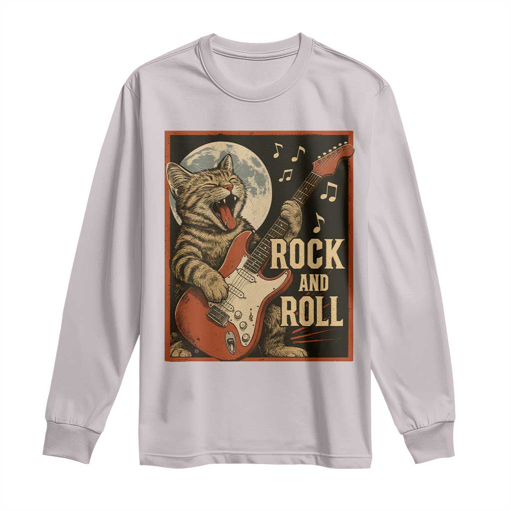 Funny Rock And Roll Long Sleeve Shirt Cat Playing Electric Guitar Music Lover - Wonder Print Shop