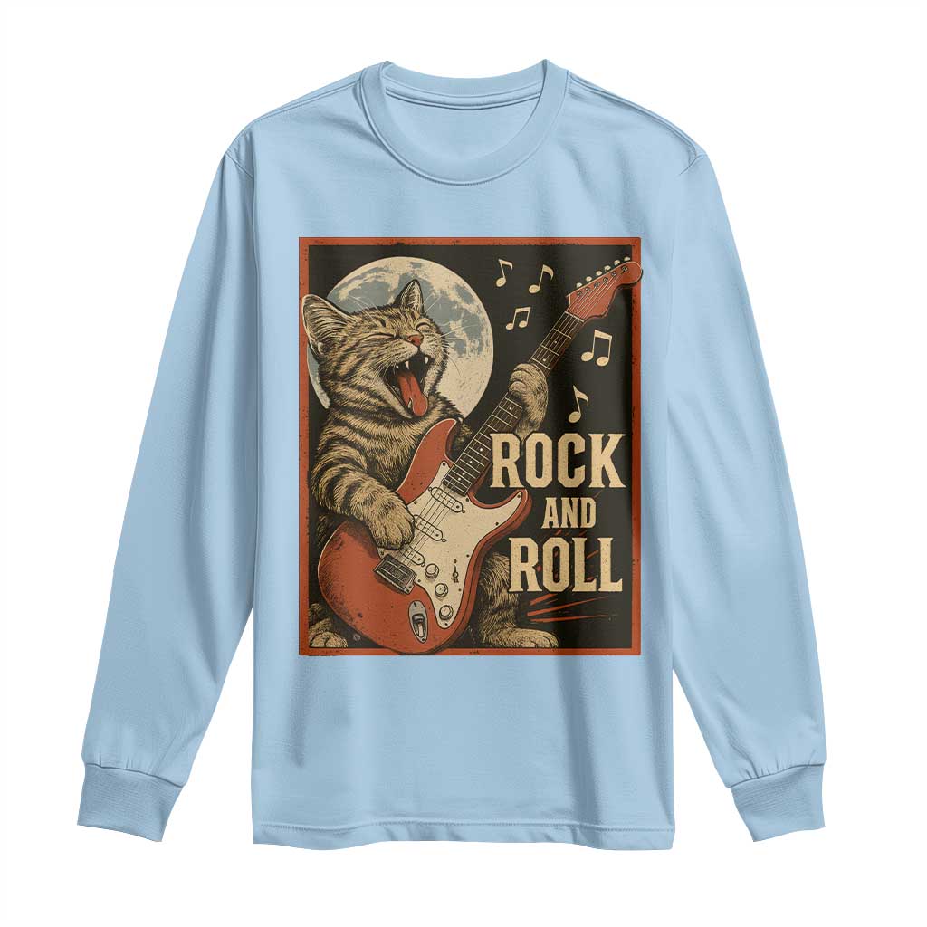 Funny Rock And Roll Long Sleeve Shirt Cat Playing Electric Guitar Music Lover - Wonder Print Shop