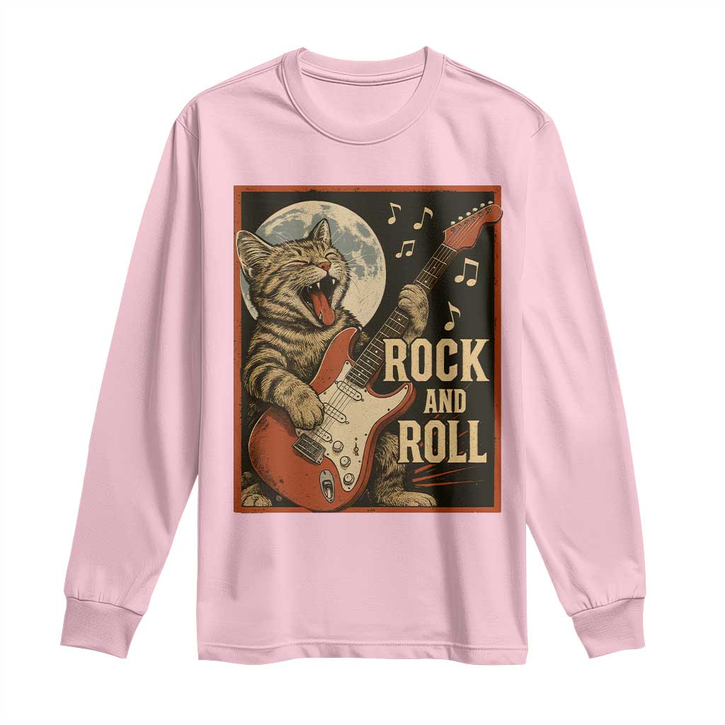 Funny Rock And Roll Long Sleeve Shirt Cat Playing Electric Guitar Music Lover - Wonder Print Shop