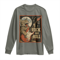 Funny Rock And Roll Long Sleeve Shirt Cat Playing Electric Guitar Music Lover - Wonder Print Shop