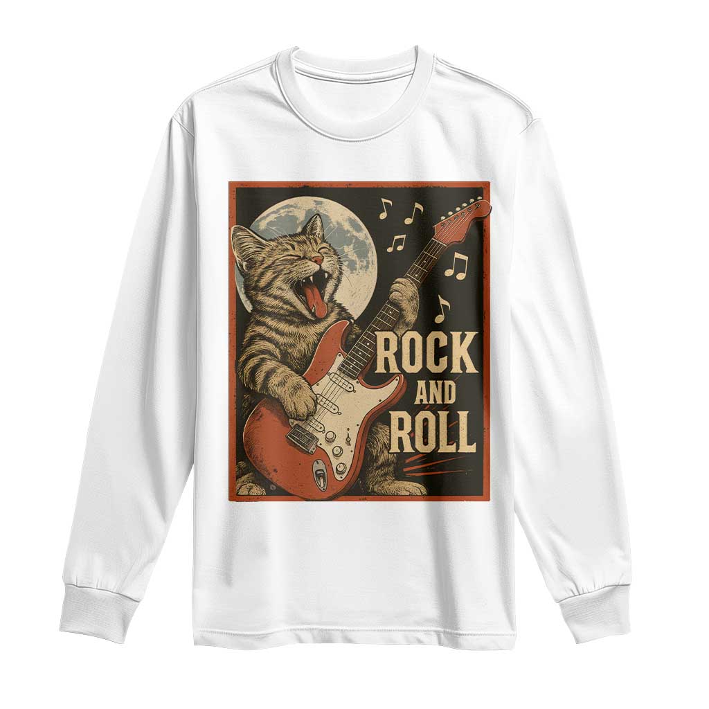 Funny Rock And Roll Long Sleeve Shirt Cat Playing Electric Guitar Music Lover - Wonder Print Shop