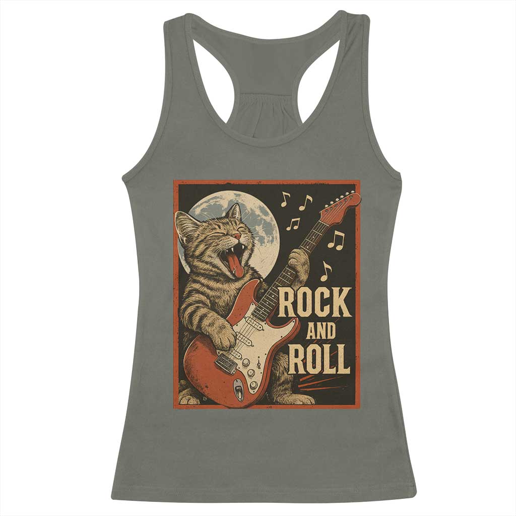 Funny Rock And Roll Racerback Tank Top Cat Playing Electric Guitar Music Lover - Wonder Print Shop