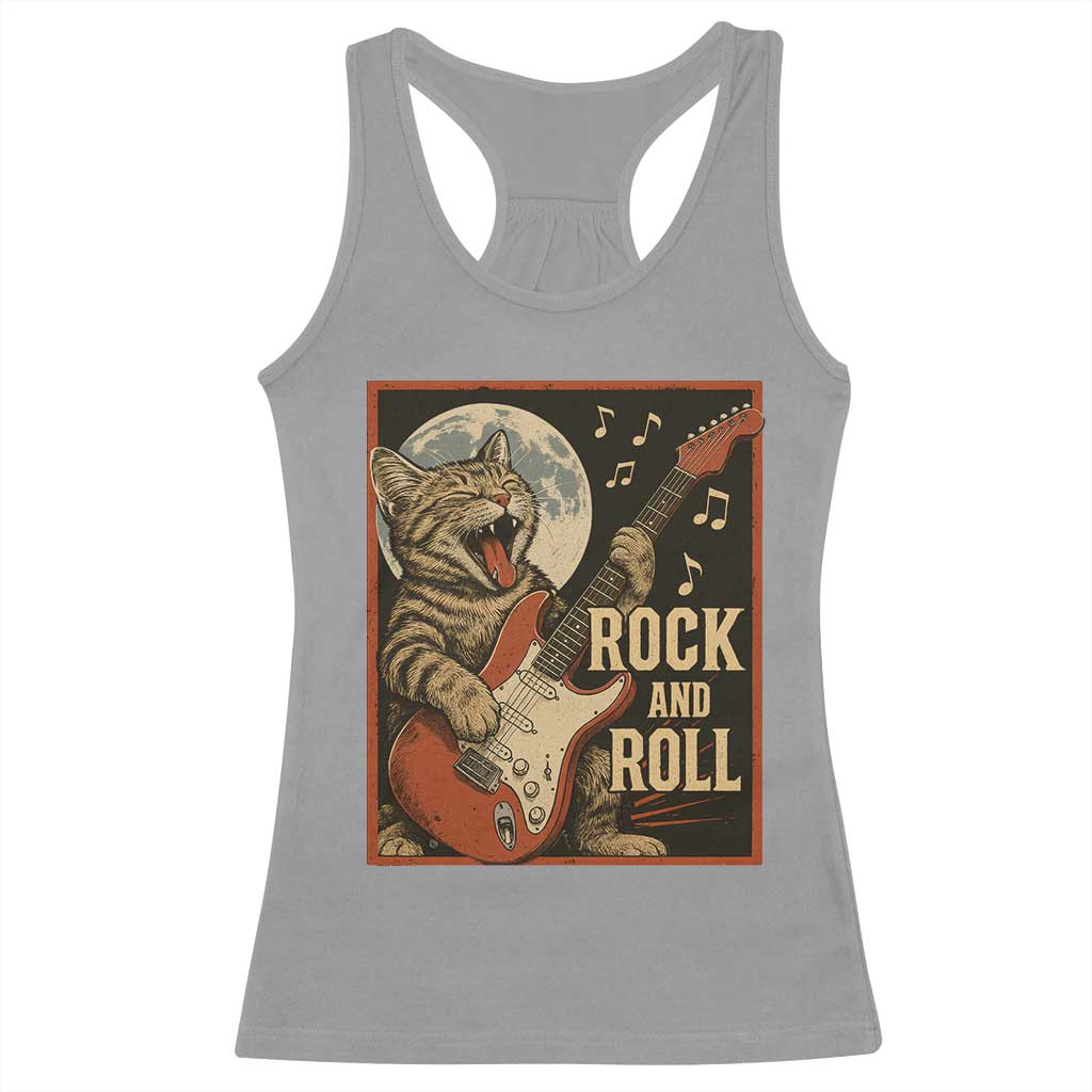 Funny Rock And Roll Racerback Tank Top Cat Playing Electric Guitar Music Lover - Wonder Print Shop