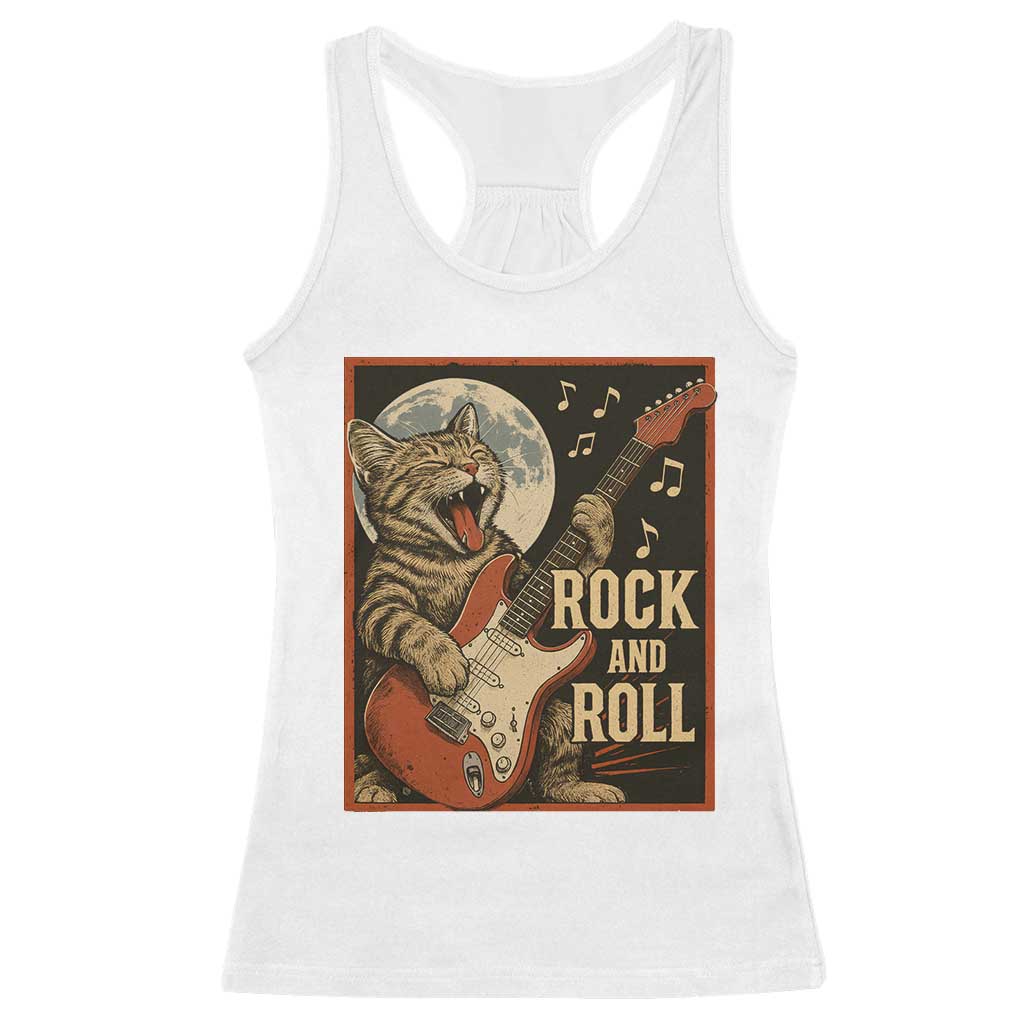 Funny Rock And Roll Racerback Tank Top Cat Playing Electric Guitar Music Lover - Wonder Print Shop