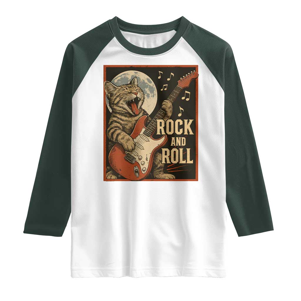 Funny Rock And Roll Raglan Shirt Cat Playing Electric Guitar Music Lover - Wonder Print Shop