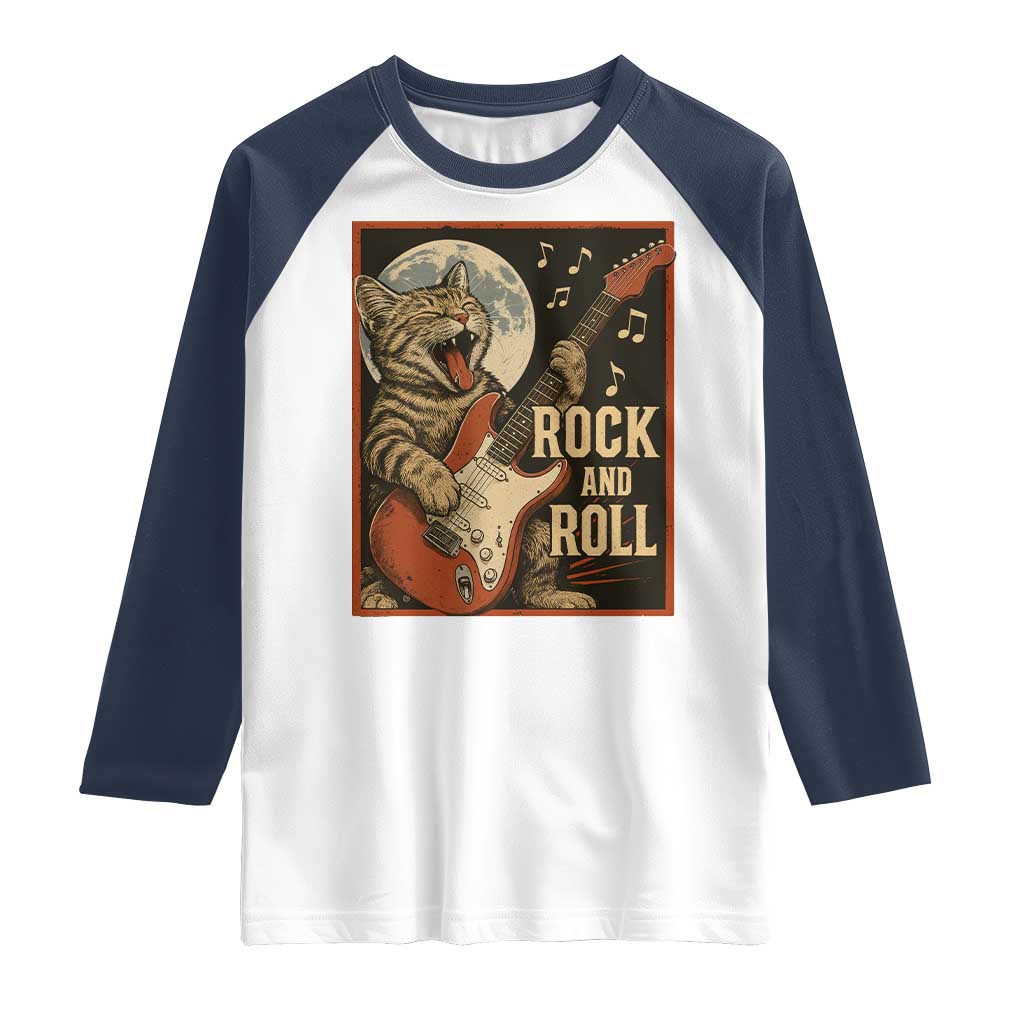 Funny Rock And Roll Raglan Shirt Cat Playing Electric Guitar Music Lover - Wonder Print Shop