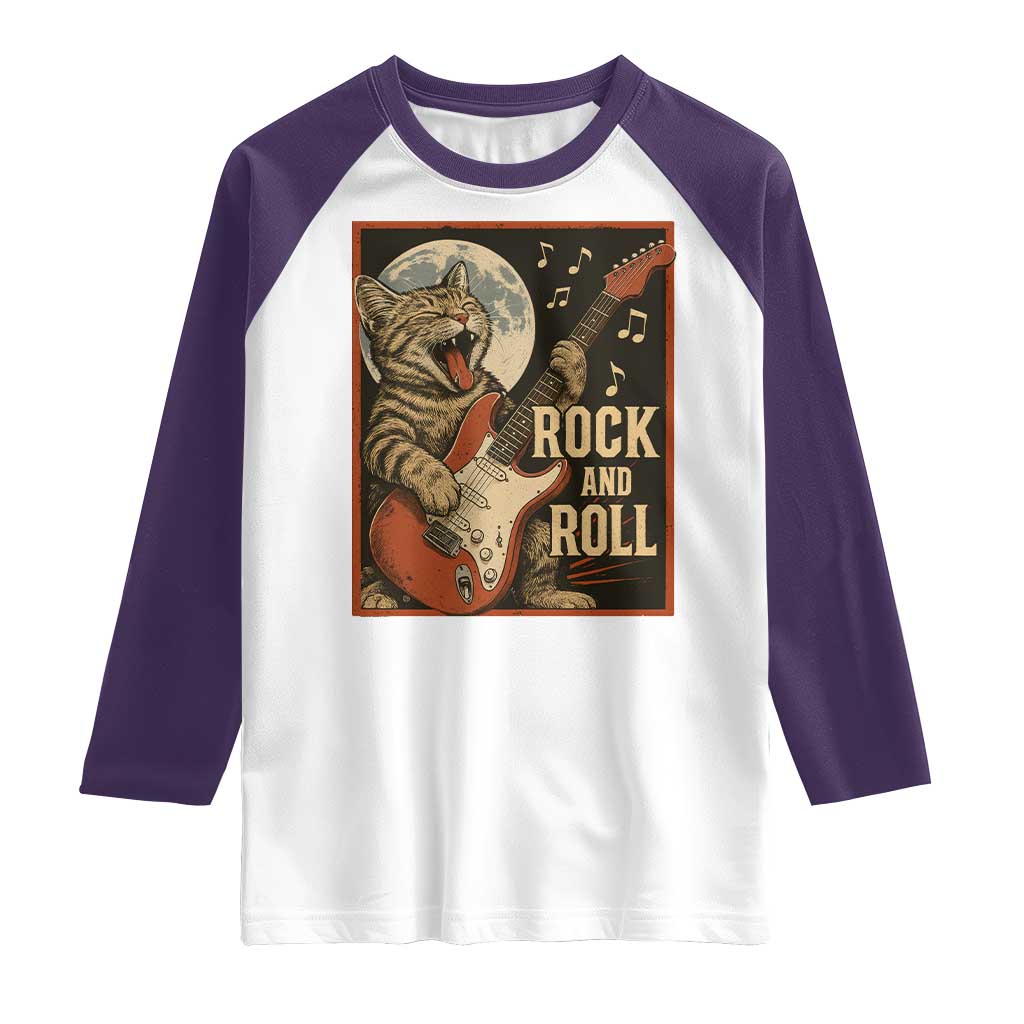 Funny Rock And Roll Raglan Shirt Cat Playing Electric Guitar Music Lover - Wonder Print Shop
