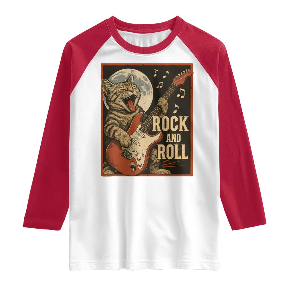 Funny Rock And Roll Raglan Shirt Cat Playing Electric Guitar Music Lover - Wonder Print Shop