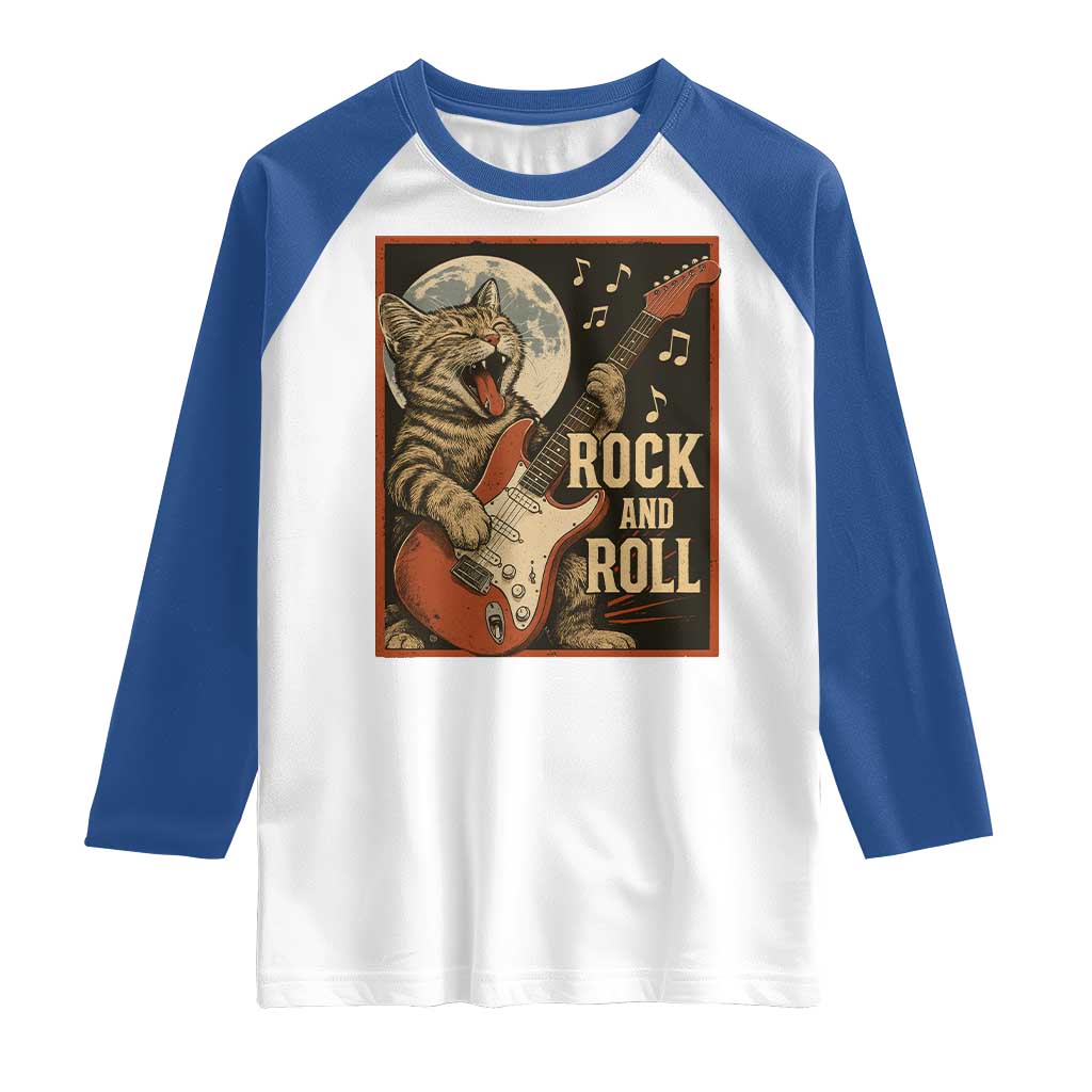 Funny Rock And Roll Raglan Shirt Cat Playing Electric Guitar Music Lover - Wonder Print Shop