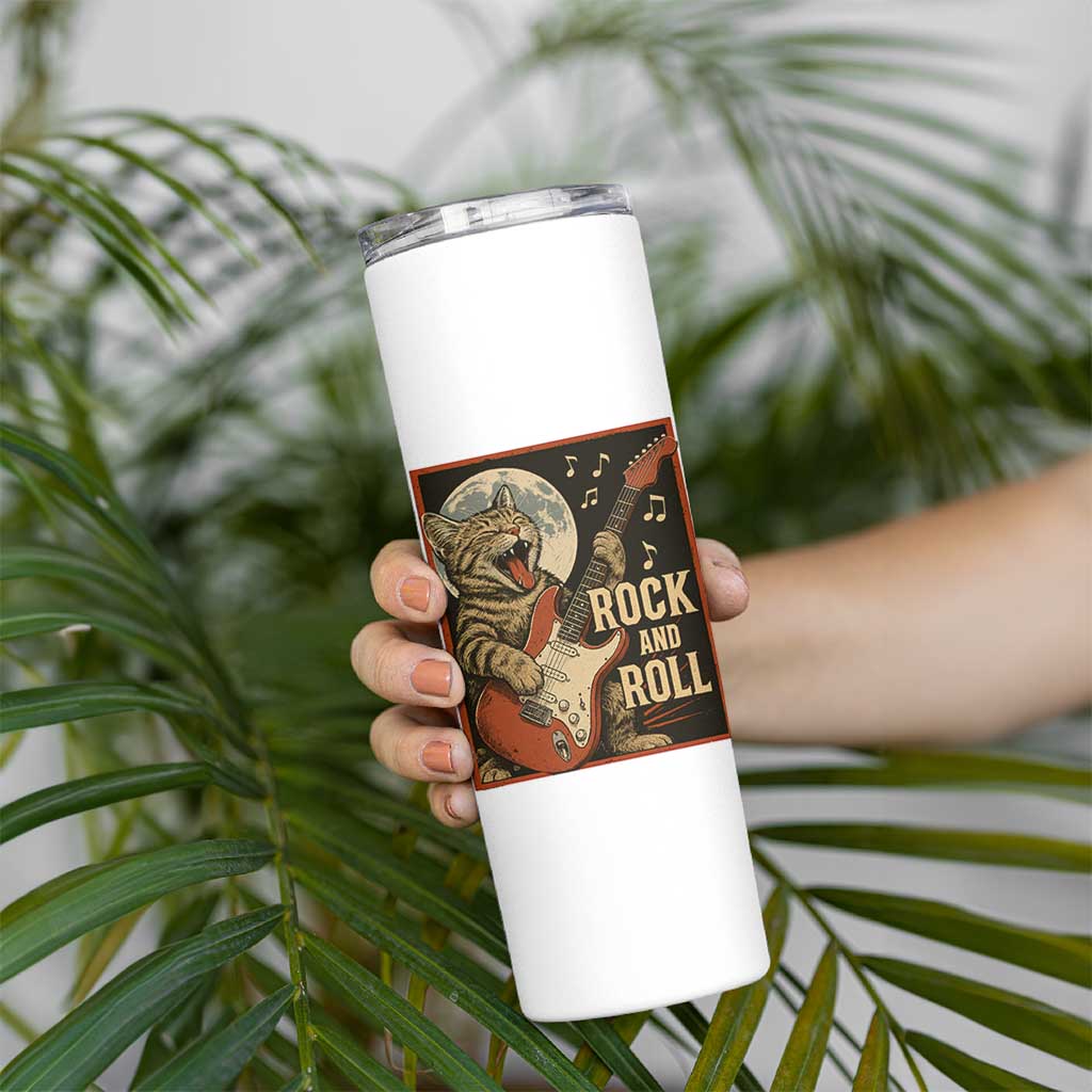 Funny Rock And Roll Skinny Tumbler Cat Playing Electric Guitar Music Lover