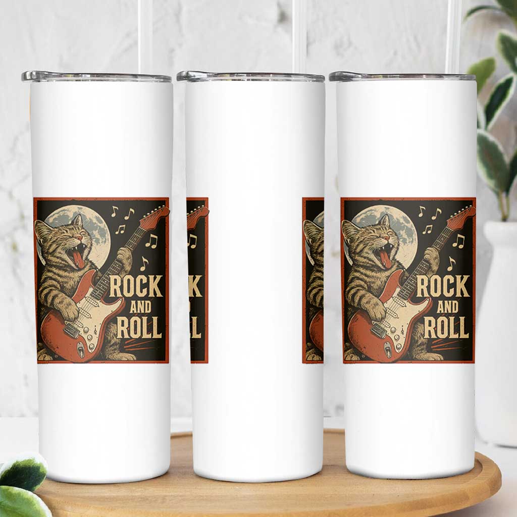 Funny Rock And Roll Skinny Tumbler Cat Playing Electric Guitar Music Lover