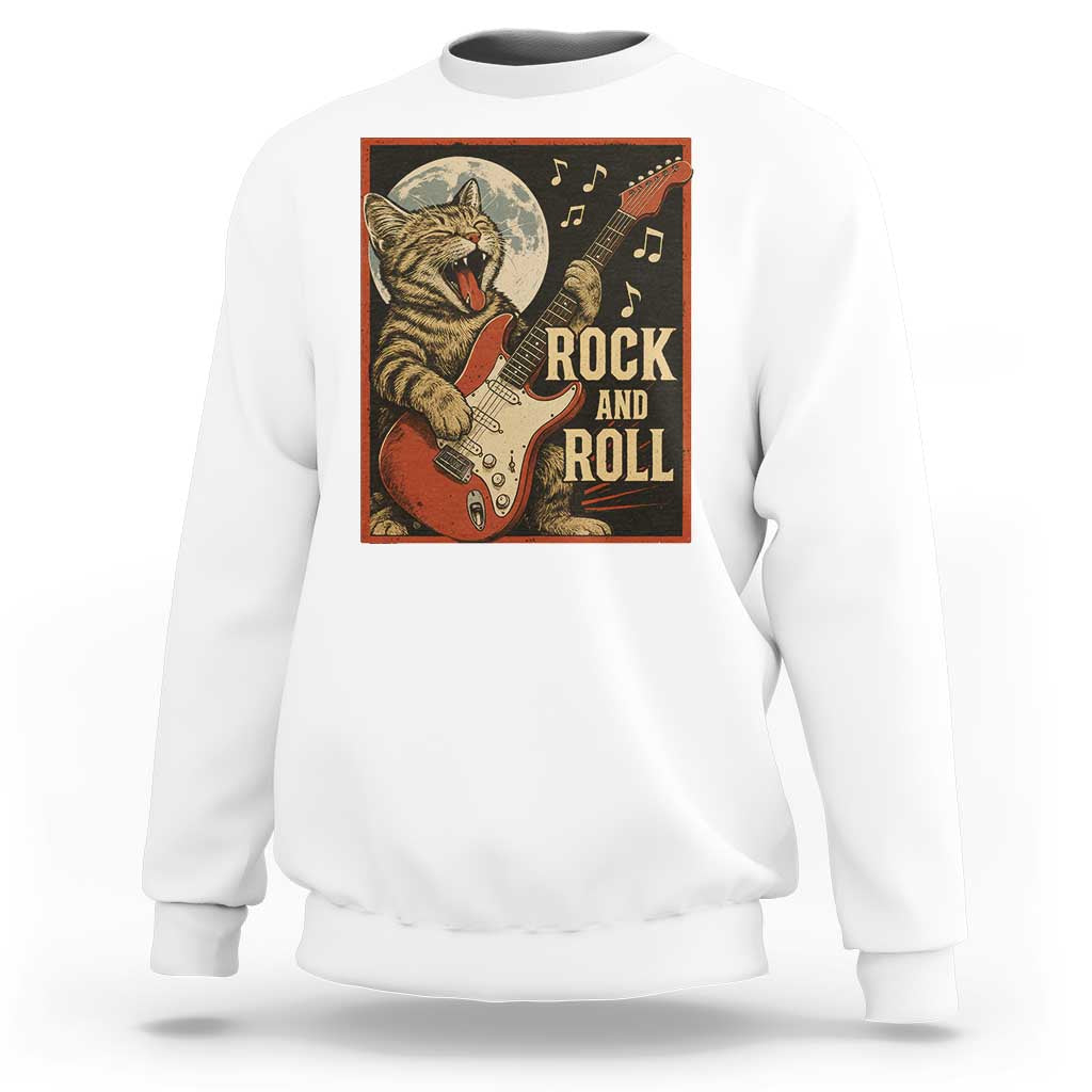 Funny Rock And Roll Sweatshirt Cat Playing Electric Guitar Music Lover - Wonder Print Shop