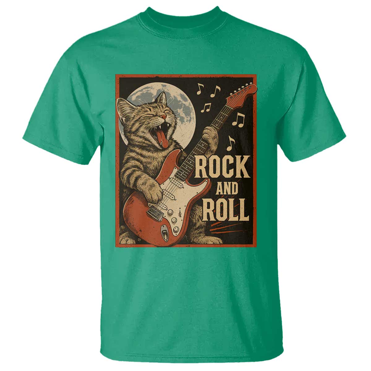 Funny Rock And Roll T Shirt Cat Playing Electric Guitar Music Lover - Wonder Print Shop