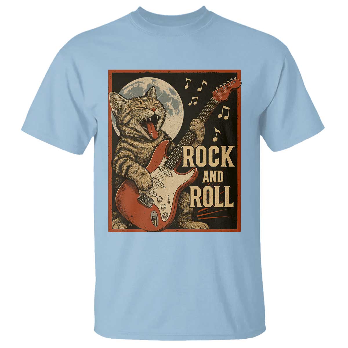 Funny Rock And Roll T Shirt Cat Playing Electric Guitar Music Lover - Wonder Print Shop