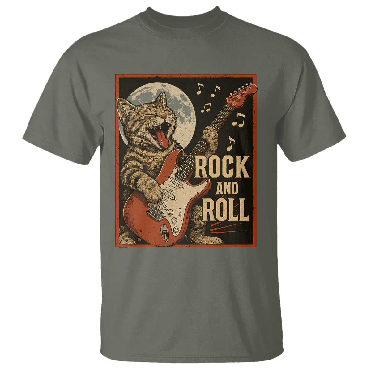 Funny Rock And Roll T Shirt Cat Playing Electric Guitar Music Lover - Wonder Print Shop