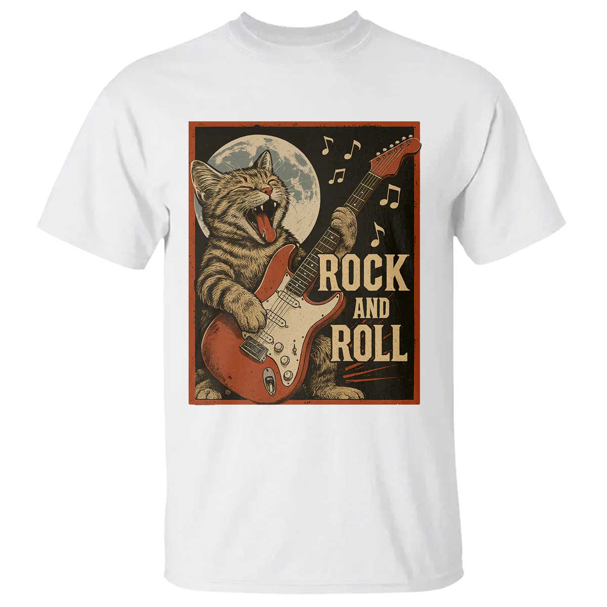 Funny Rock And Roll T Shirt Cat Playing Electric Guitar Music Lover - Wonder Print Shop