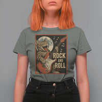 Funny Rock And Roll T Shirt For Women Cat Playing Electric Guitar Music Lover - Wonder Print Shop