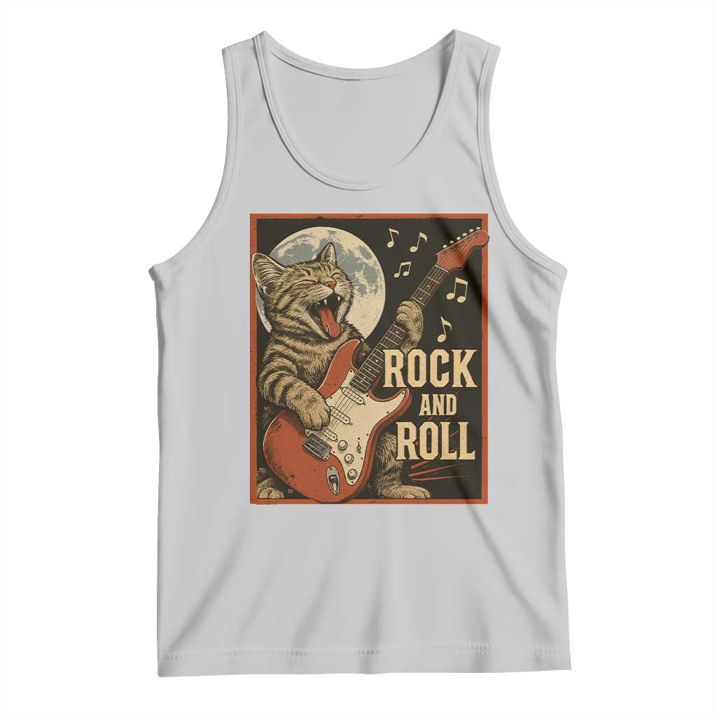 Funny Rock And Roll Tank Top Cat Playing Electric Guitar Music Lover - Wonder Print Shop