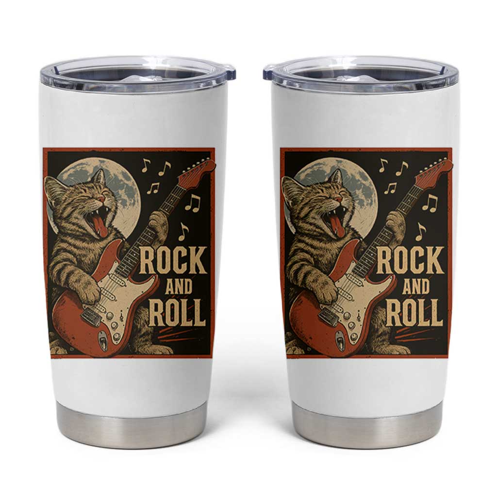Funny Rock And Roll Tumbler Cup Cat Playing Electric Guitar Music Lover