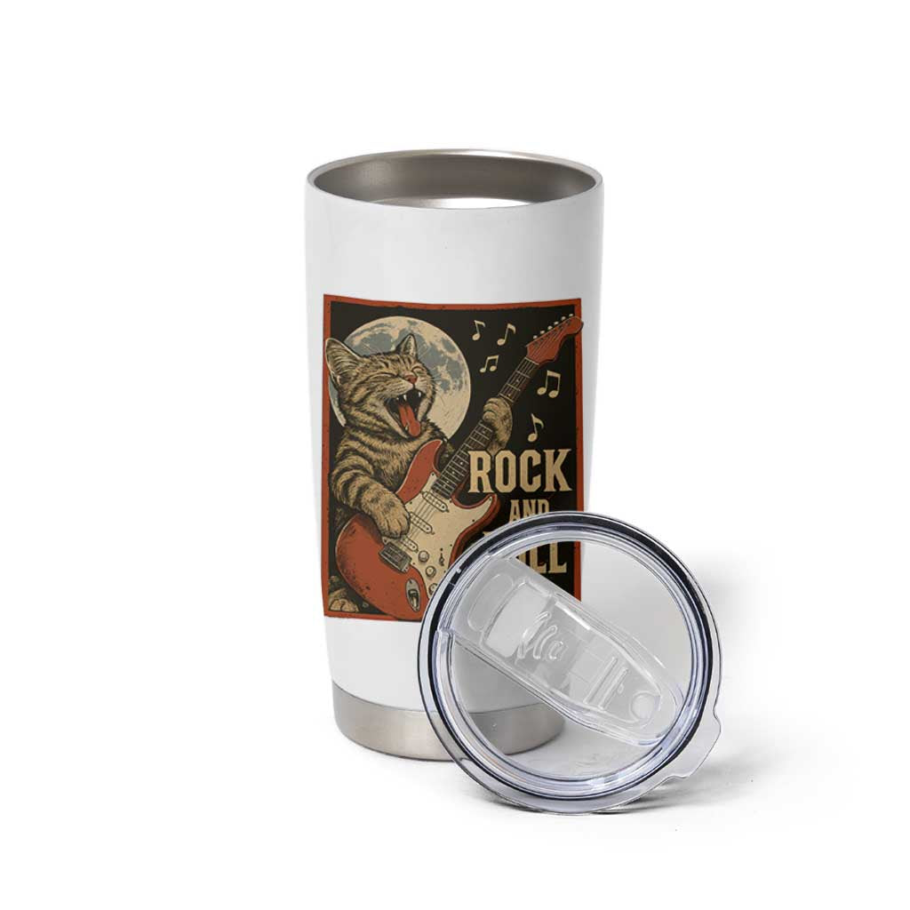 Funny Rock And Roll Tumbler Cup Cat Playing Electric Guitar Music Lover