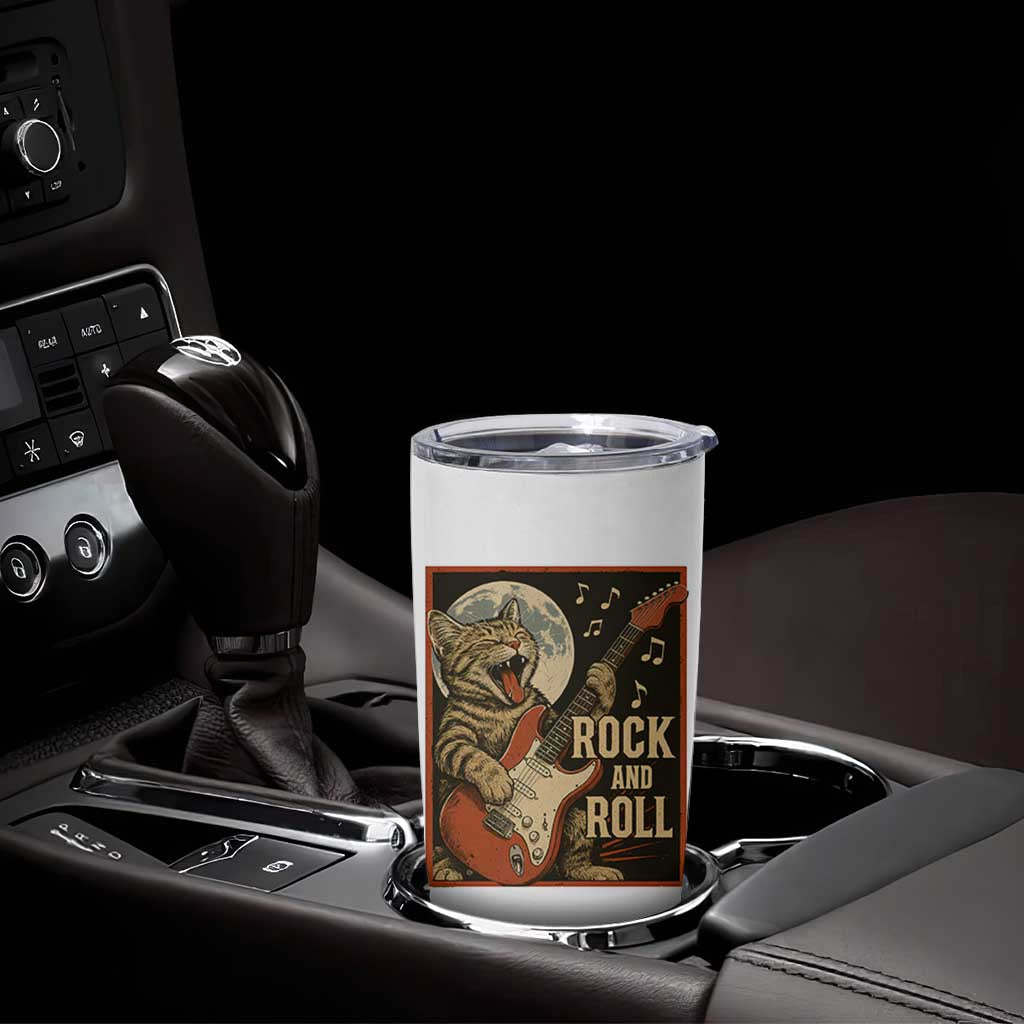 Funny Rock And Roll Tumbler Cup Cat Playing Electric Guitar Music Lover