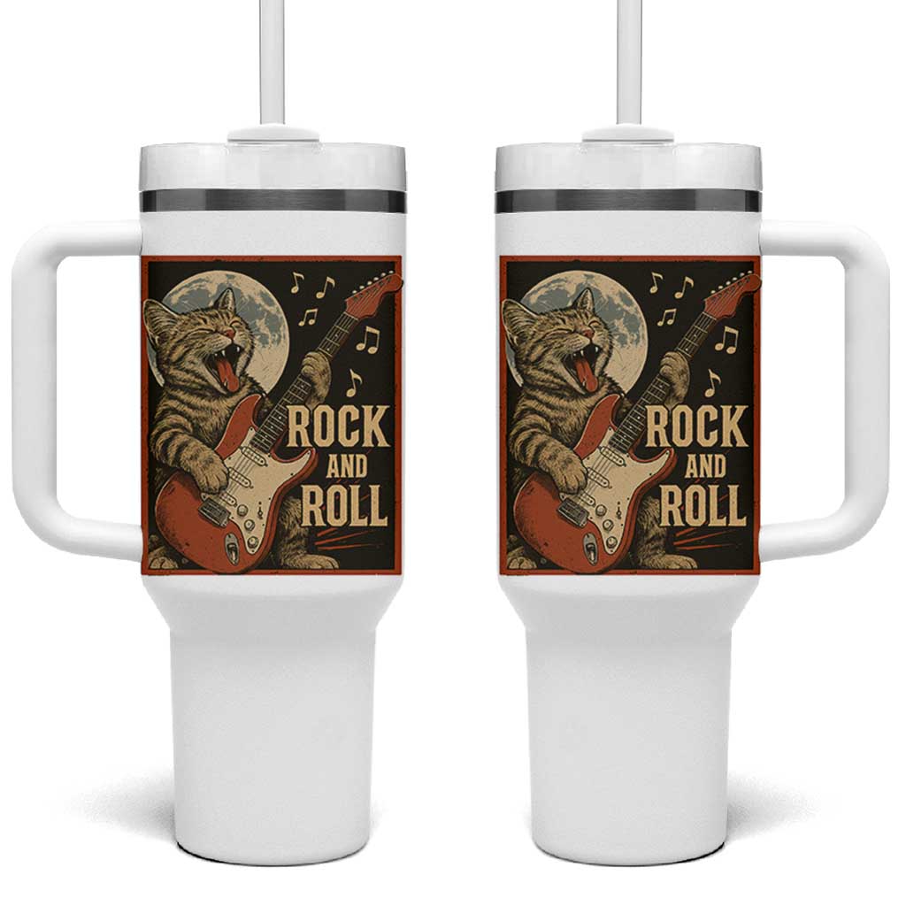 Funny Rock And Roll Tumbler With Handle Cat Playing Electric Guitar Music Lover